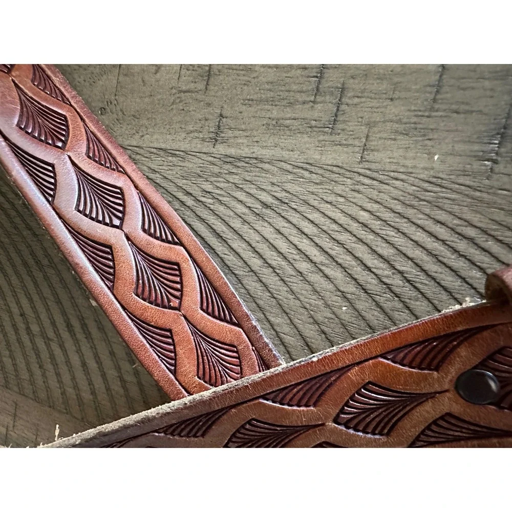 Vintage‎ USA Tooled Leather Belt Size 34/36 | Western Mfg Buckle Boho Workwear
